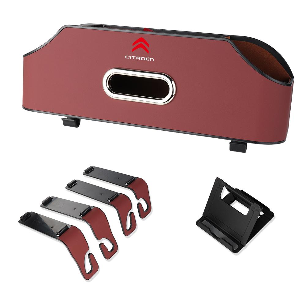 Multifunktionale Leder-Taschentuchbox Aufbewahrungsbox für die Rückseite des Autositzes Halter für Getränkebecher und Mobiltelefon für Citroen C1 C2 DS C4L VTS C-ELYSEE