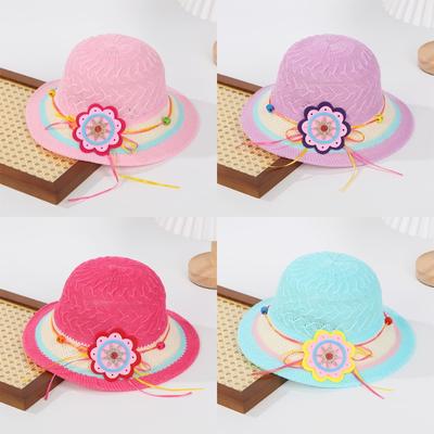 Cute Outdoor Children's Straw Hat Sun Flower Ribbon Baby Girl Sunshade Sun Hat Summer Travel Sunscreen Hat