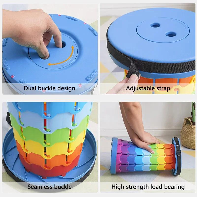 1pcs Portable round Folding Chair Accordion Chair Height Adjustment Simple Tool Elephant Swing Playground Queue Chair