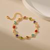 Gold Plated Stainless Steel Multi-Color Heart Shape CZ Bezel Link Bracelet