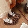 Fashion New Winter Flat Shoes for Women Round Head Shallow Mouth Leopard Print Suede Beaded Butterfly Knot Platform Cotton Boots