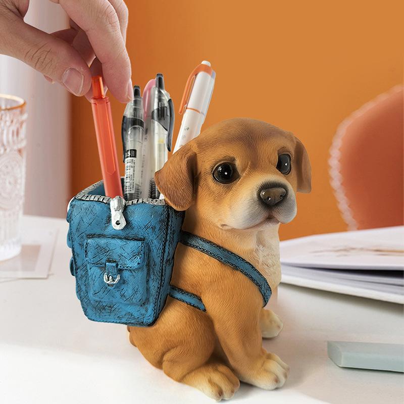 

One piece of a cute dog-shaped pen holder, backpack design, adorable stationery desktop organizer, creative office storage box