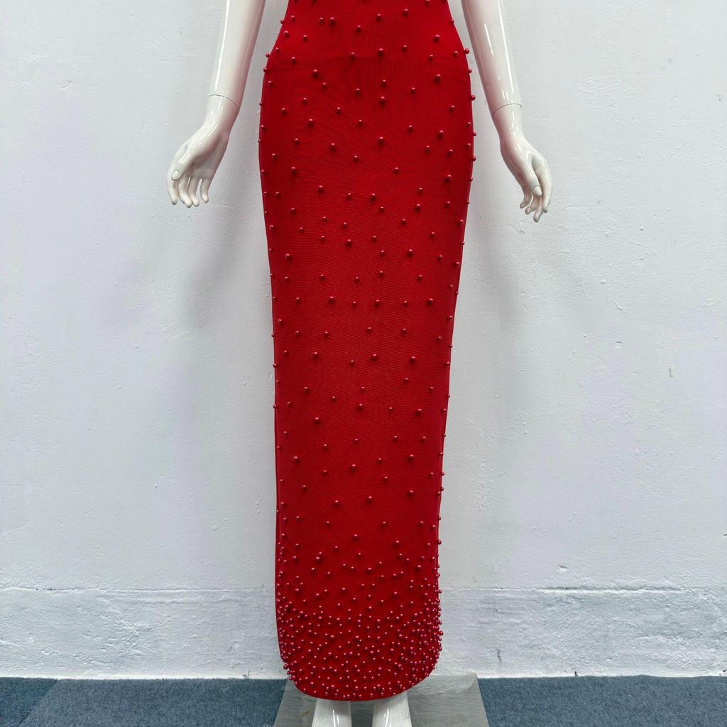 Elegante Vestido de Noite Bandage Quadrado com Alças Finas e Contas