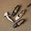 Krazing Pot Microfiber Square Toe Thick Med Heels Spring Summer Shoes Big Size 43 Flowers Decoration Women Office Lady Pumps