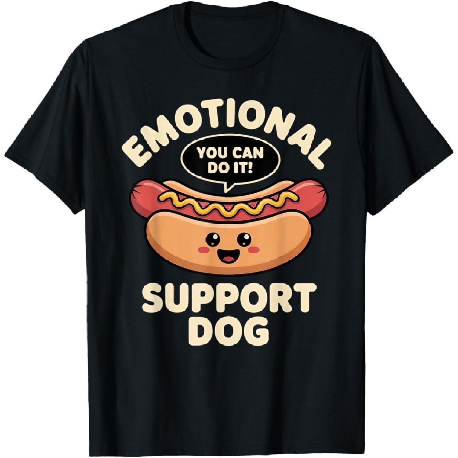 NEWTRUE Funny Emotional Support Dog Hot Dog Kawai Motivational Shirt T-Shirt S