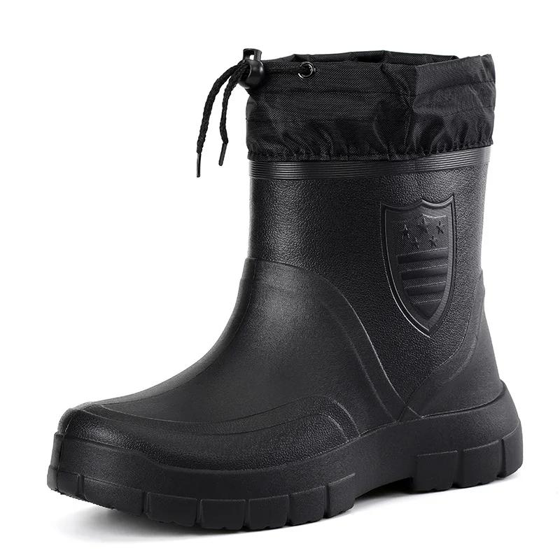 Fashion Rain boots for men Women's winter warm snow boots cotton Rain shoes waterproof rain boots mid-tube botas de lluvia para hombre