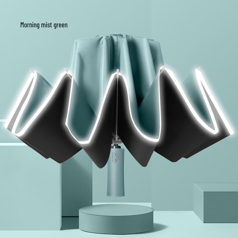 Automatic Reverse Anti-Rebound Umbrella with Reflective Strip, Sun and Rain Protection, Windproof 10-Rib Design