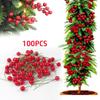 100Pcs New Christmas Artificial Red Holly Berries Flowers DIY Mini Fake Fruit Berry Xmas Wreaths Party Decor Fake Red Berries