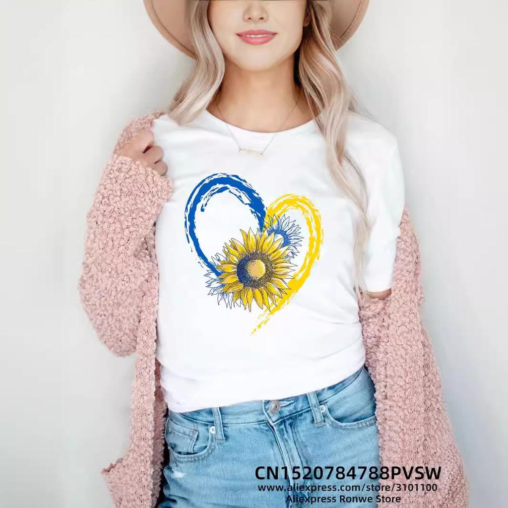 Letní top s kulatým výstřihem a potiskem Módní Ležérní Roztomilá dámská trička z čisté bavlny s krátkým rukávem