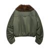 Womens Faux Fur Collar Short Puffer Coat Retro Style Stand Zip Jacket Fall Winter Outerwear