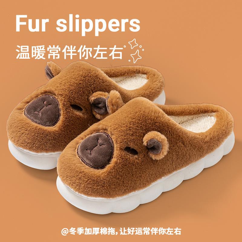 2025 New Kapibara Cotton Slipper Bag Heel Plush Couple Cute Autumn and Winter Shoes Cotton Shoes