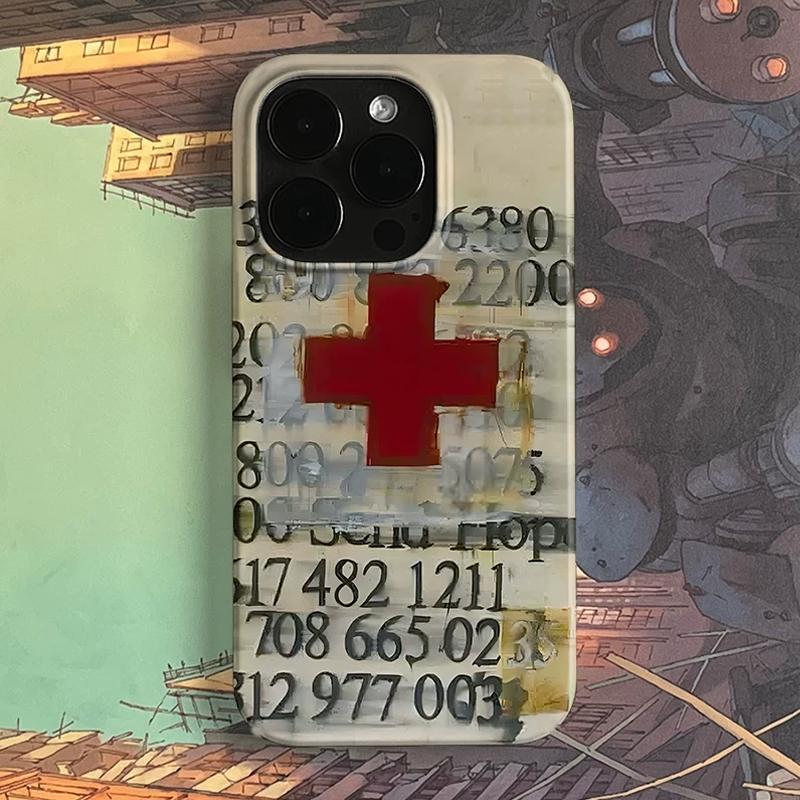 Hot Retro Red Cross Cool Phone Case for iPhone 17 16 15 14 13 12 11 Air Pro Max X XS XR XSMax 7 8 Plus Glossy Film Hard PC Cover