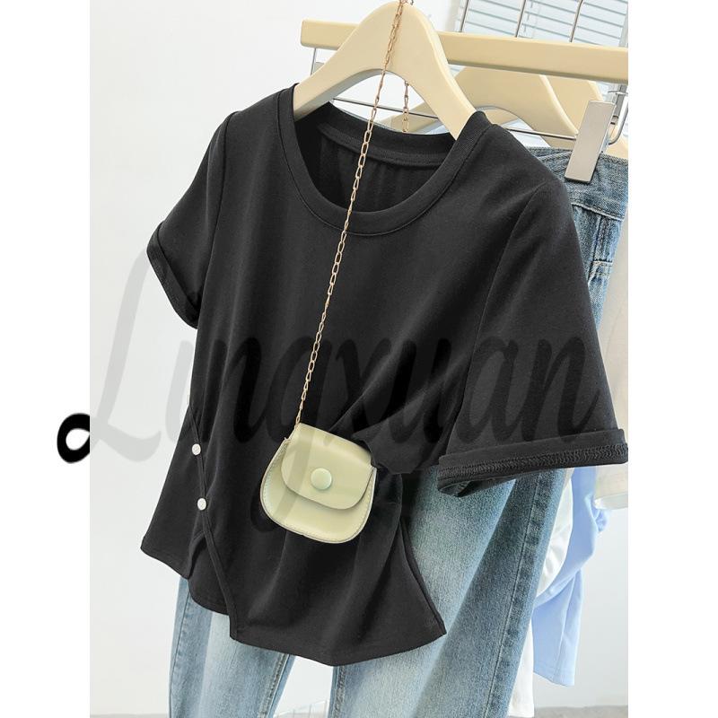 

Summer 2026 Plus Size Women s Chic Round Neck Irregular Short Sleeve T-shirt 4XL чорний