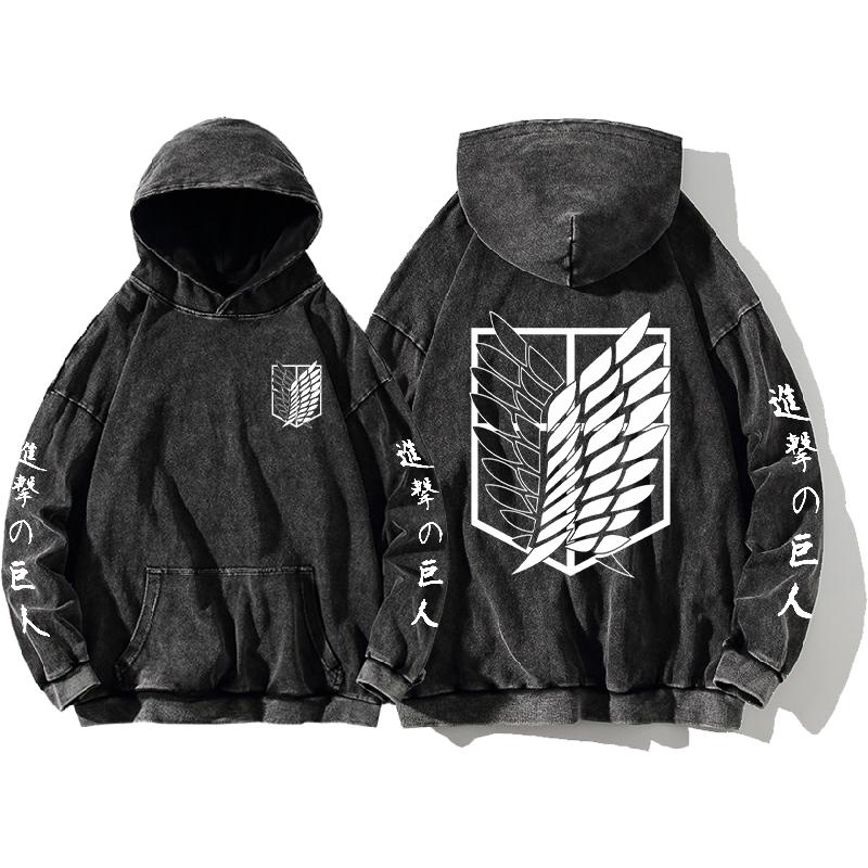 

Худи манга «Атака титанов» Харадзюку Толстовка Мужская Женская Длинный рукав Уличная одежда Одежда Винтажный выстиранный хлопок Худи-пуловер XXL