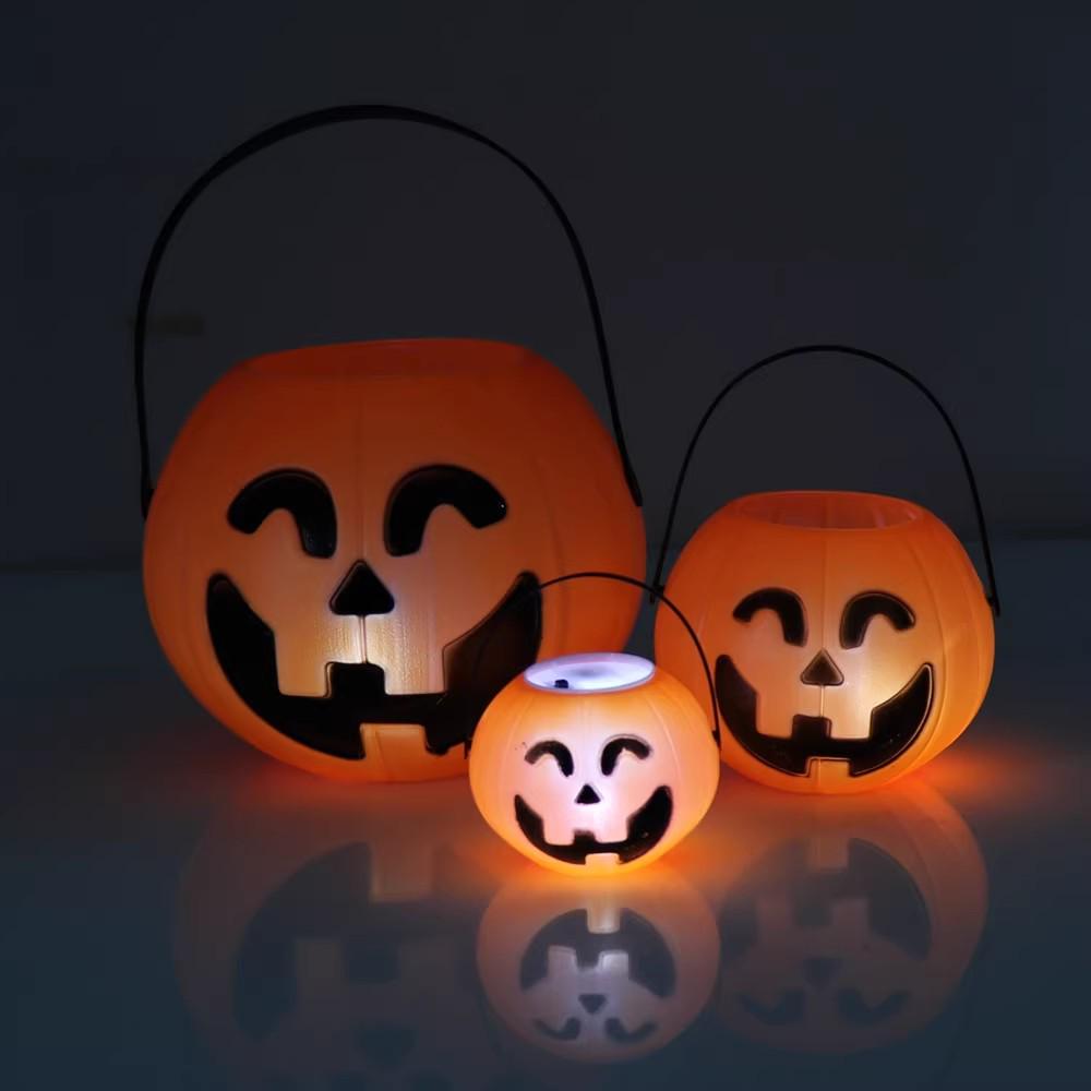 Halloween Shopping Mall Decor: Pumpkin Lantern & Bucket Candy Jar for Kids' Scenes
