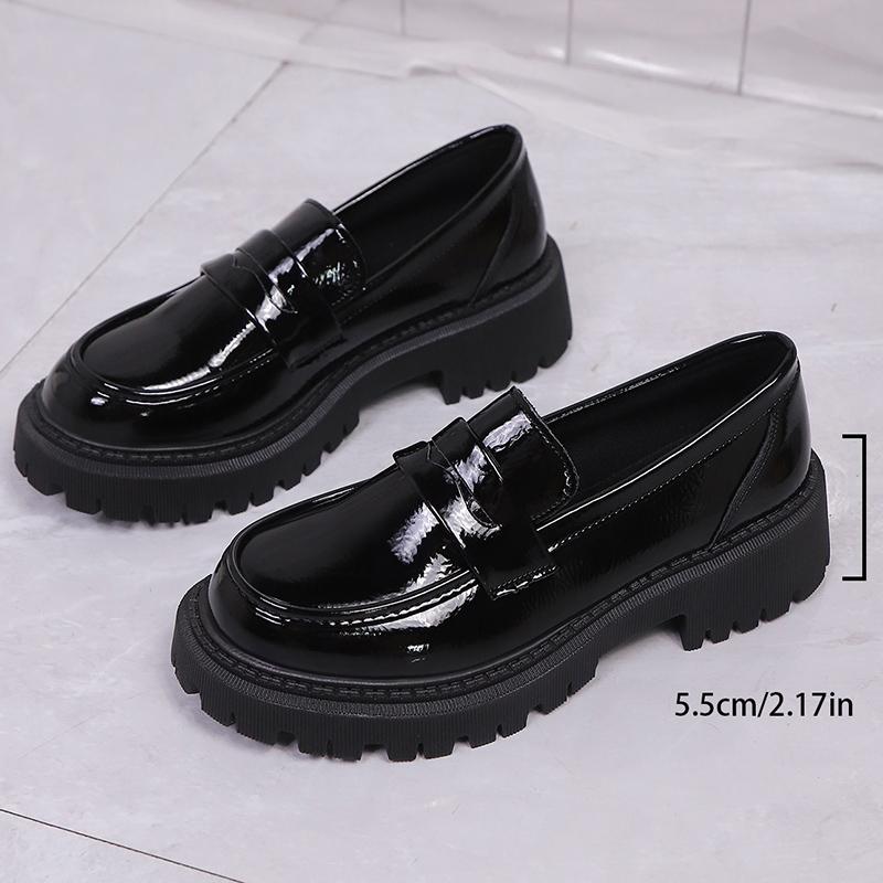 British Style Pu Leather Platform Loafers Women Fashion Plus Size 43 Slip On Oxfords Shoes Woman Thick Bottom Work Shoes Ladies