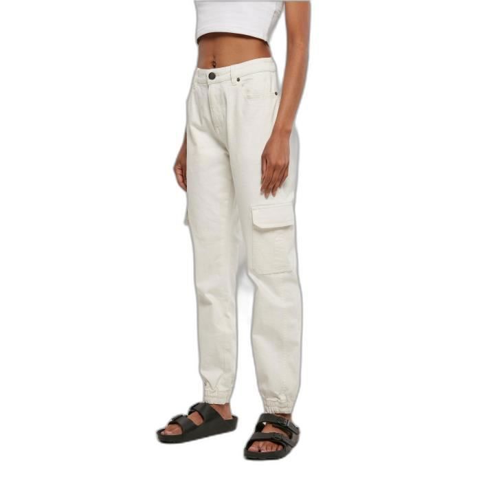 Pantalon Cargo Femme - Urban Classics - Organic Stretch Denim - Blanc Cassé - Taille Haute - Respirant