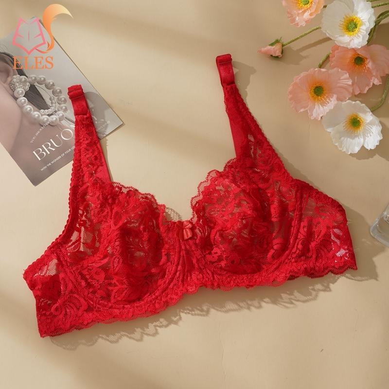 Thin Single-layer Transparent Sexy Bra Full Lace Steel Ring Unlined Bra Fresh Adjustment Plus Size Bra 34-40 Cup BC