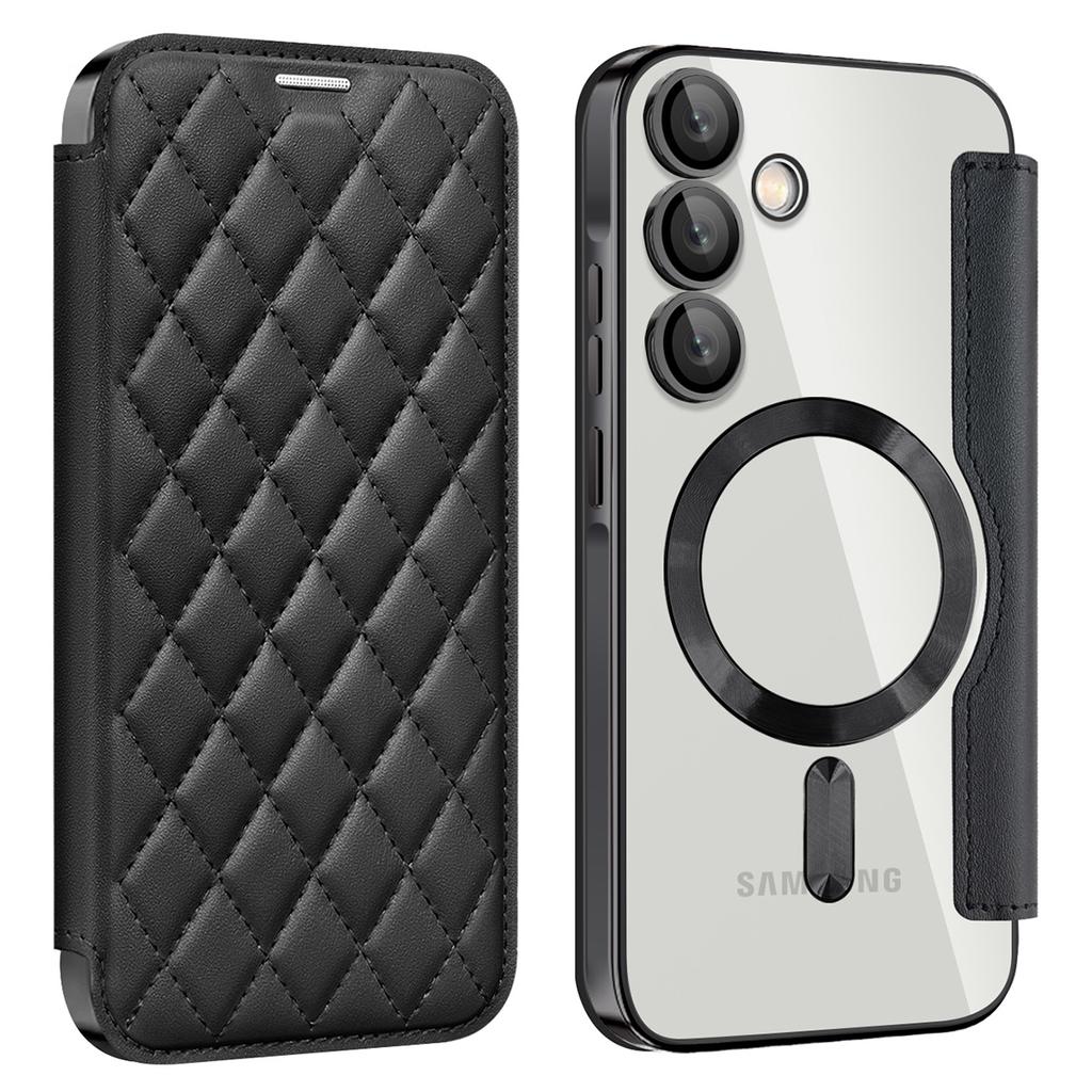 Für Samsung Galaxy A35 5G Hülle Kartenfach Rautenmuster Leder Handyhülle Kompatibel mit MagSafe