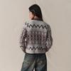GREEN BELT Fair Isle Round Neck Cardigan Sweater