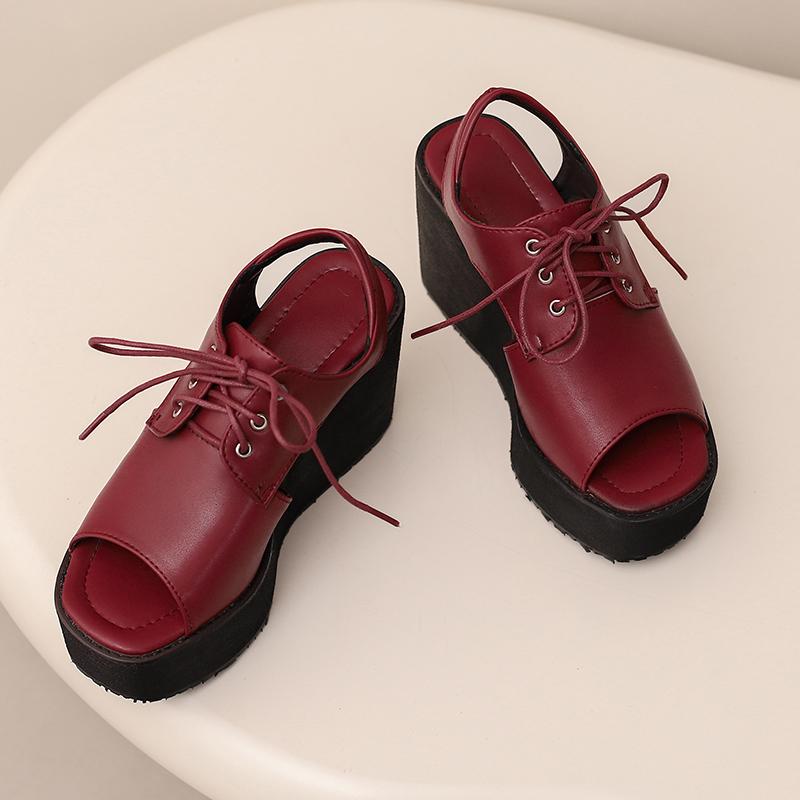

Fashion Women Wedges Sandals Summer Thick Bottom Waterproof Platform Dress Banquet Comfortable Open Toed Workwear Large Size 32-48 Pink 34 вино красного