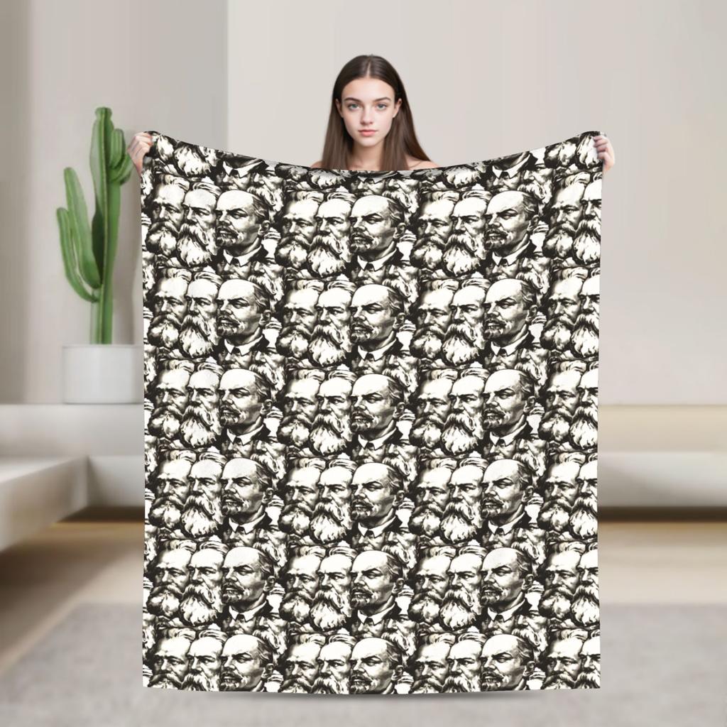 Super Warm Blankets Camping Karl Marx Engels and Lenin Throw Blanket  Flannel Bedspread For Couch Bed Graphic Sofa Bed Cover