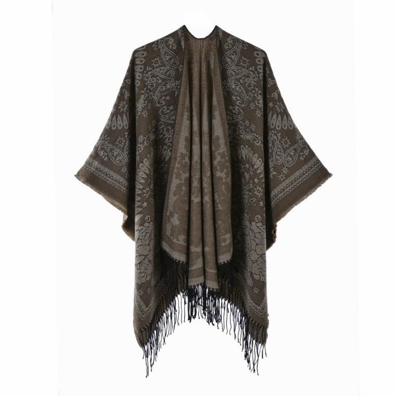 Womens Oversized Knit Shawl Wrap Scarf Ethnic Warm Fleece-Like Cape Travel Winter