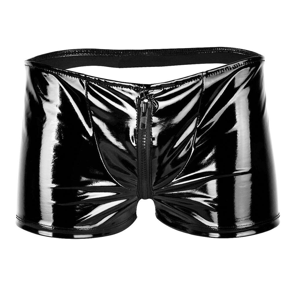 Mens PVC Zip Pouch Backless Briefs Wet Look Lingerie Trunks Shorts Gay Male Funny Open Back Jockstrap Open Butt PantiesGood Product