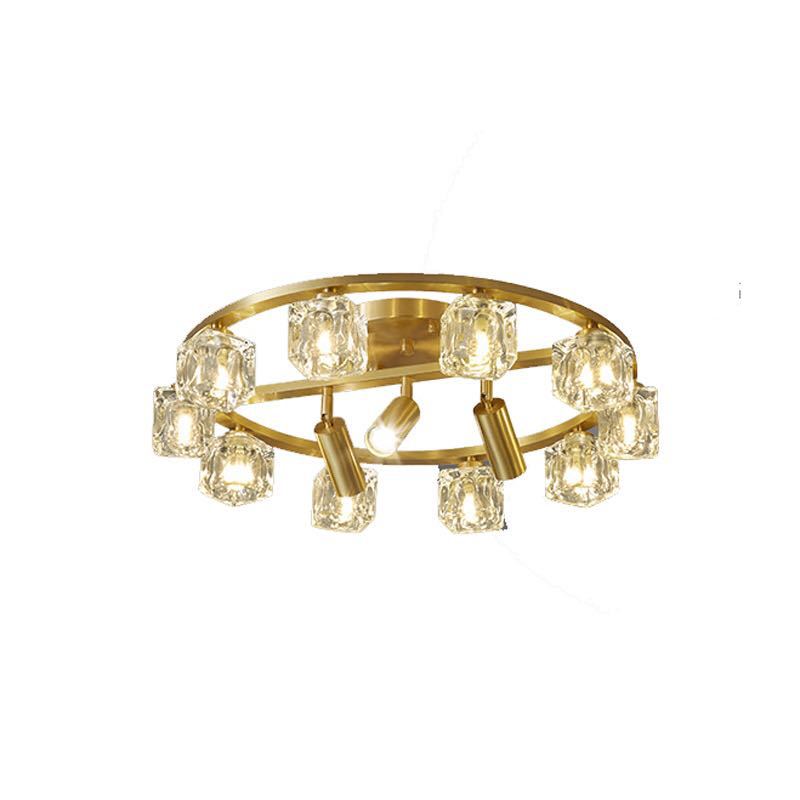 Light Luxury High-end Living Room Ceiling Lamp Full Copper Crystal with Spotlights Bedroom Study Room Lamps
