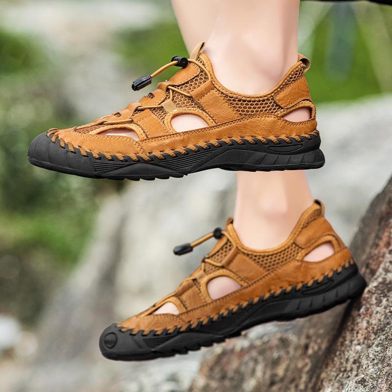 2025 Sandals Men's Shoes Summer Wear Hollow Non-slip Sports Bag Head Lightweight Soft Bottom Traceable River Beach Sandals