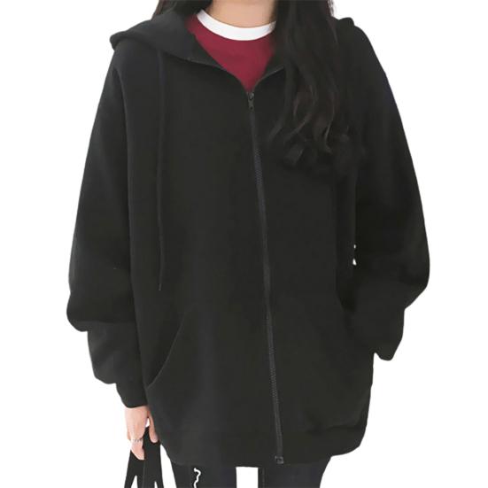 

Thin Texture Women Hoodie Solid Color Solid Color Drawstring Hooded Coat for Winter L чорний