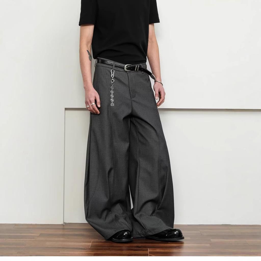 High sense deconstruction design grey scimitar casual pants for men and women spring and autumn drooping feeling commuting loose wide-legged men