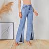 European & American INS Style Women's Front Slit Slimming Denim Long Pants