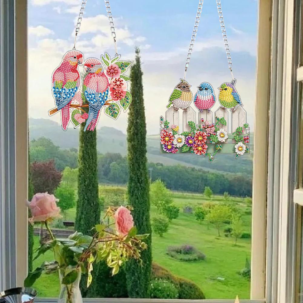 2D/Flat DIY Rhinestone Diamond Art Window Pendants Diamond Painting Set Diamond Art Pendant Wall Decor for Home & Windows