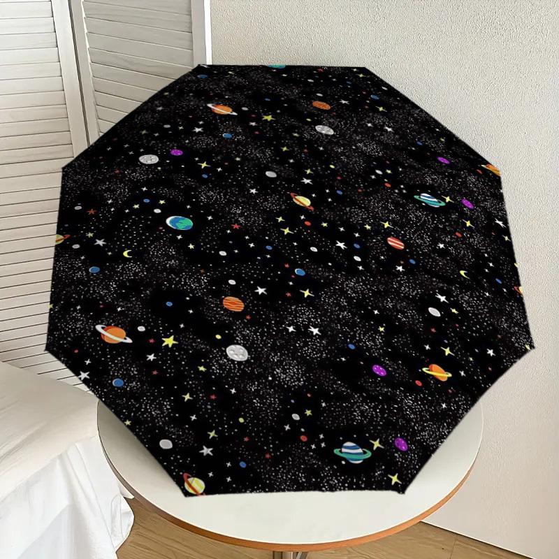 1 Stück Weltraumplaneten Automatisches Öffnungs-/Schließschirm Kompakter Faltbarer Schirm mit 8-Speichen-Gestell leichtes Design, Mode-Liebhaber1227A