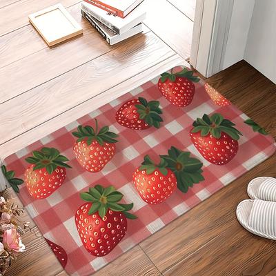 1Pcs Anti Fatigue Kitchen Rugs Strawberry Print Waterproof Non-Slip Thick Cushioned Kitchen Mat Heavy Duty Comfort Standing Mat for Kitchen