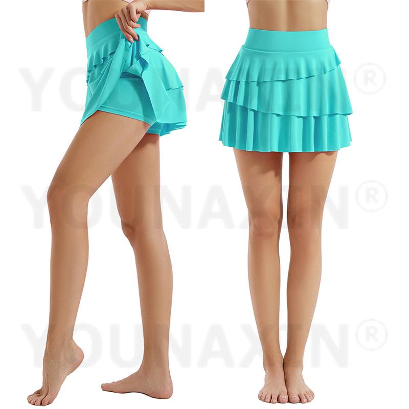 Damen Tennis Culottes Yoga Hohe Taille Tasche Fitness Plissee Rock Training Athletisch Laufen Sportshorts Futter S M L XL 2XL