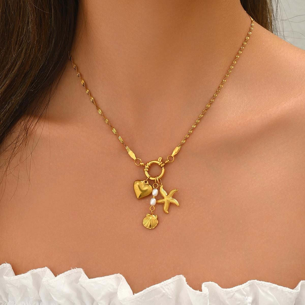 

Geometric Shell Inlaid Pearl Design Women s Necklace Versatile Long Clavicle Chain for Women XL5668