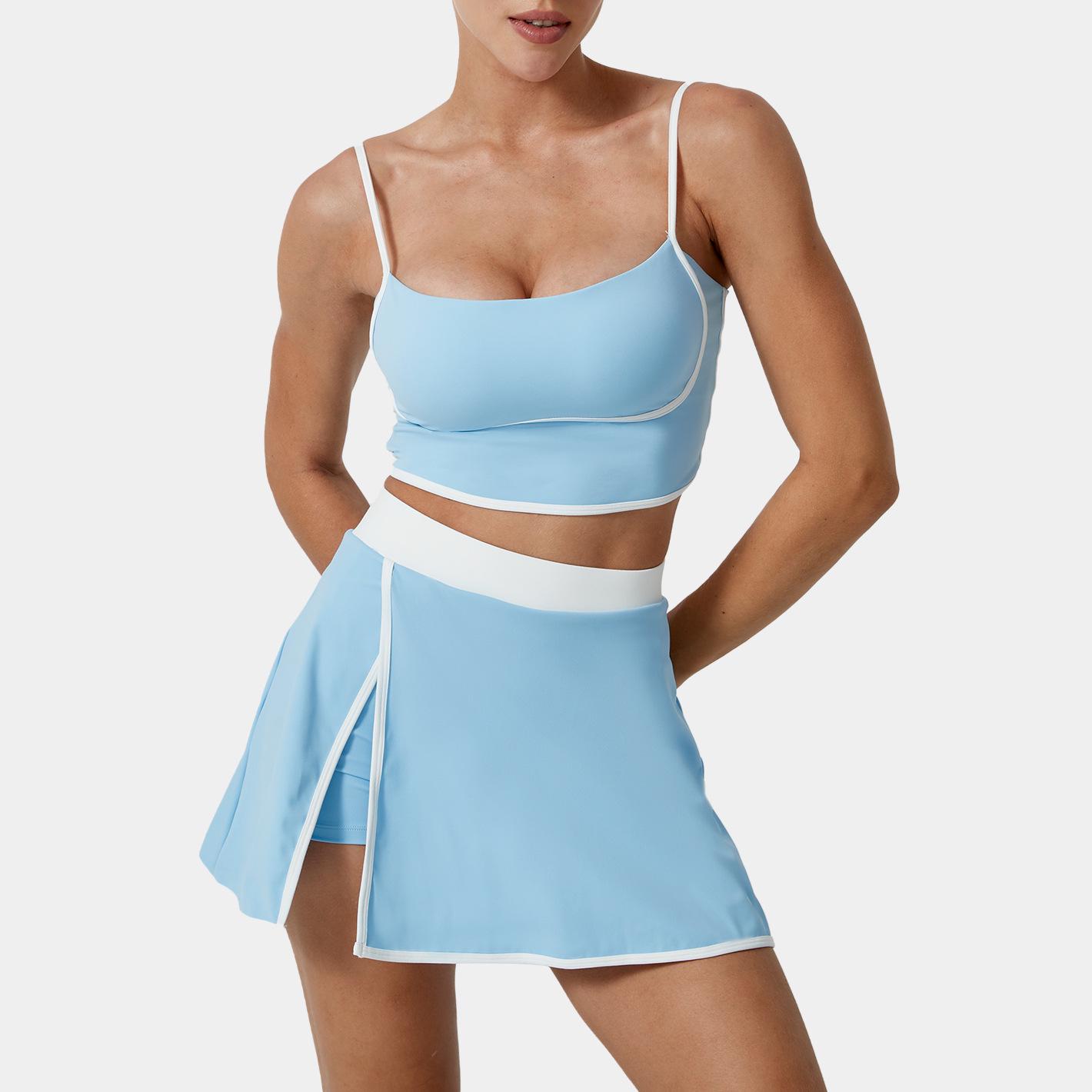 

Европейско-американский женский комплект из двух частей для тенниса и йоги с цветными блоками: Юбка и бюстгальтер L