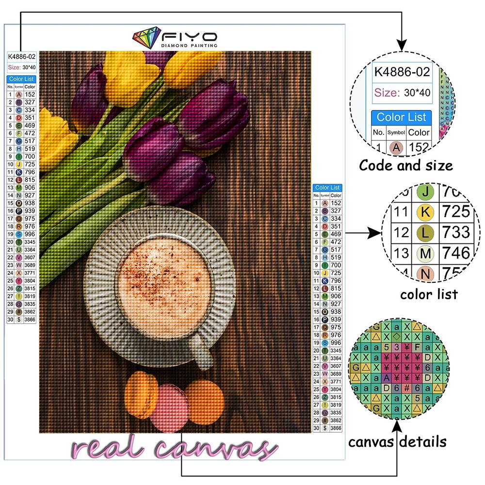 5D DIY Diamantmaleri Tulipaner Og Kaffe Korssting Diamantkunstbroderi Mosaikk Hjem Deco