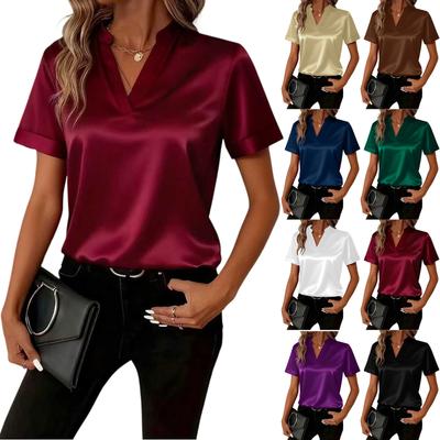 Dames Vlek Tops Korte Mouw Blouse V-Hals Shirts Zakelijke Casual Outfits
