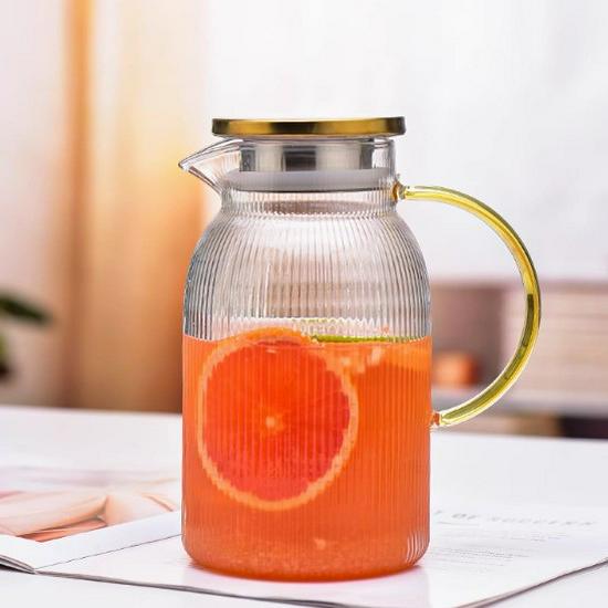 High Borosilicate Glass Teapot Set with Vertical Stripes for Cold Brew in Living Room