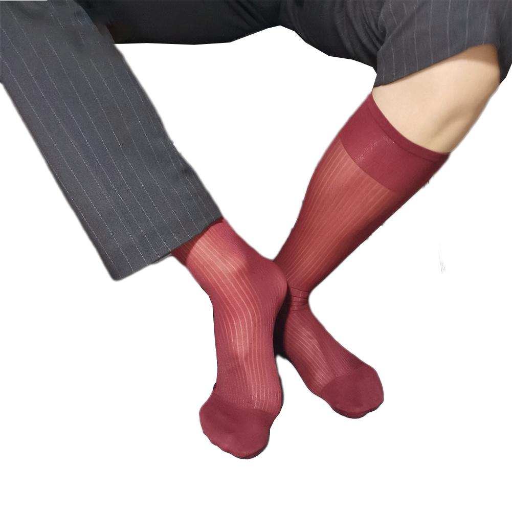 Sexy Men's Ultra-Thin Calf Business Socks Summer Transparent Sheer Formal Dress Tube Middle Socks Male Stockings