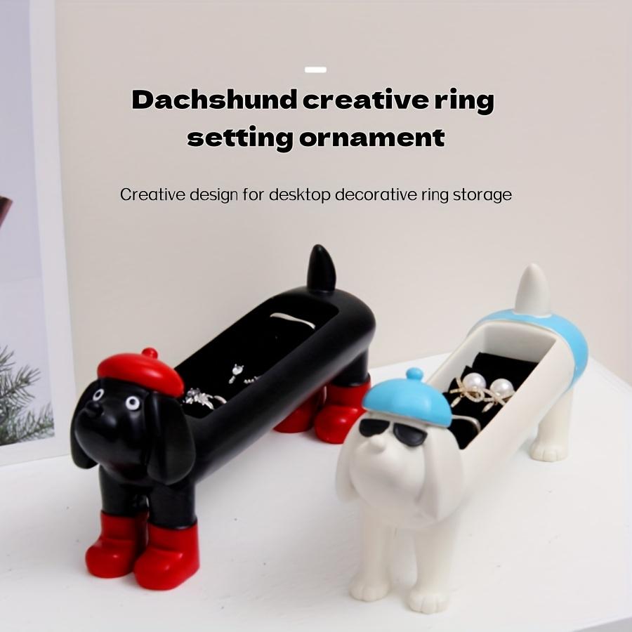 1 pieza Lindo Anillo Dachshund Adorno Pendiente Stud Joyero Esponja Soporte para Anillos Regalo