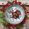 Rustikales Weihnachts-Holzschild mit Weihnachtsmann- und Elchmuster - Navidad Rundes Schild für Haustür, Wandbehang-Dekor - Idealer Weihnachtsschmuck