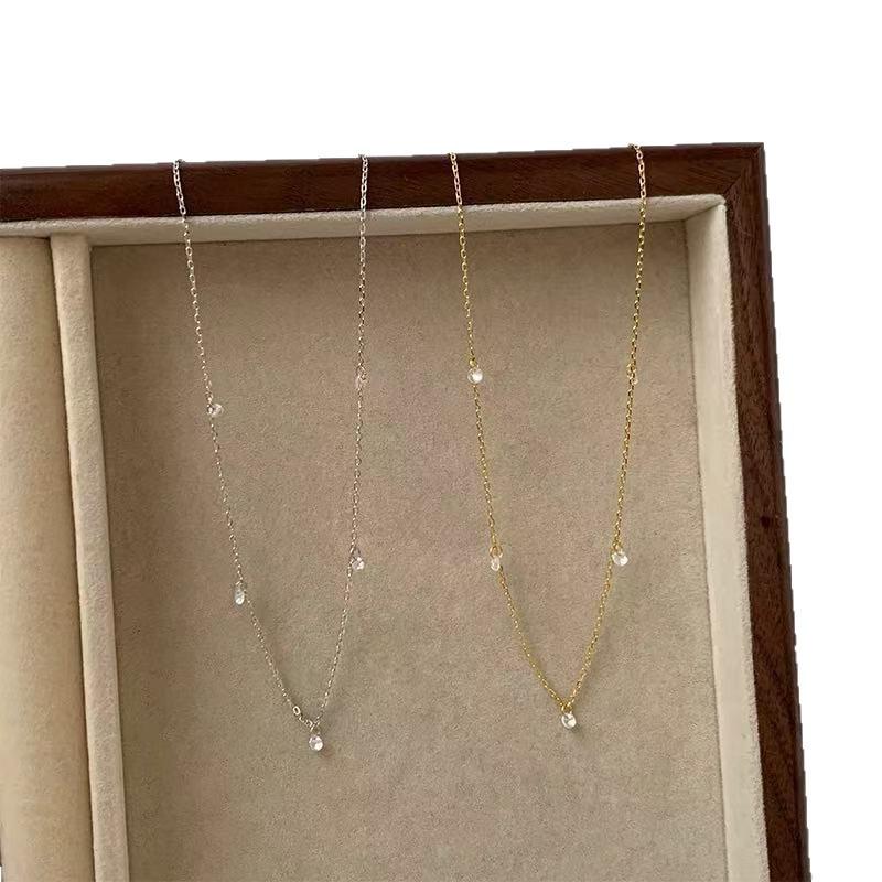 925 Sterling Silver Zirconia Water Drop Choker Necklace for Women - Elegant Korean-Inspired Clavicle Chain Accessory