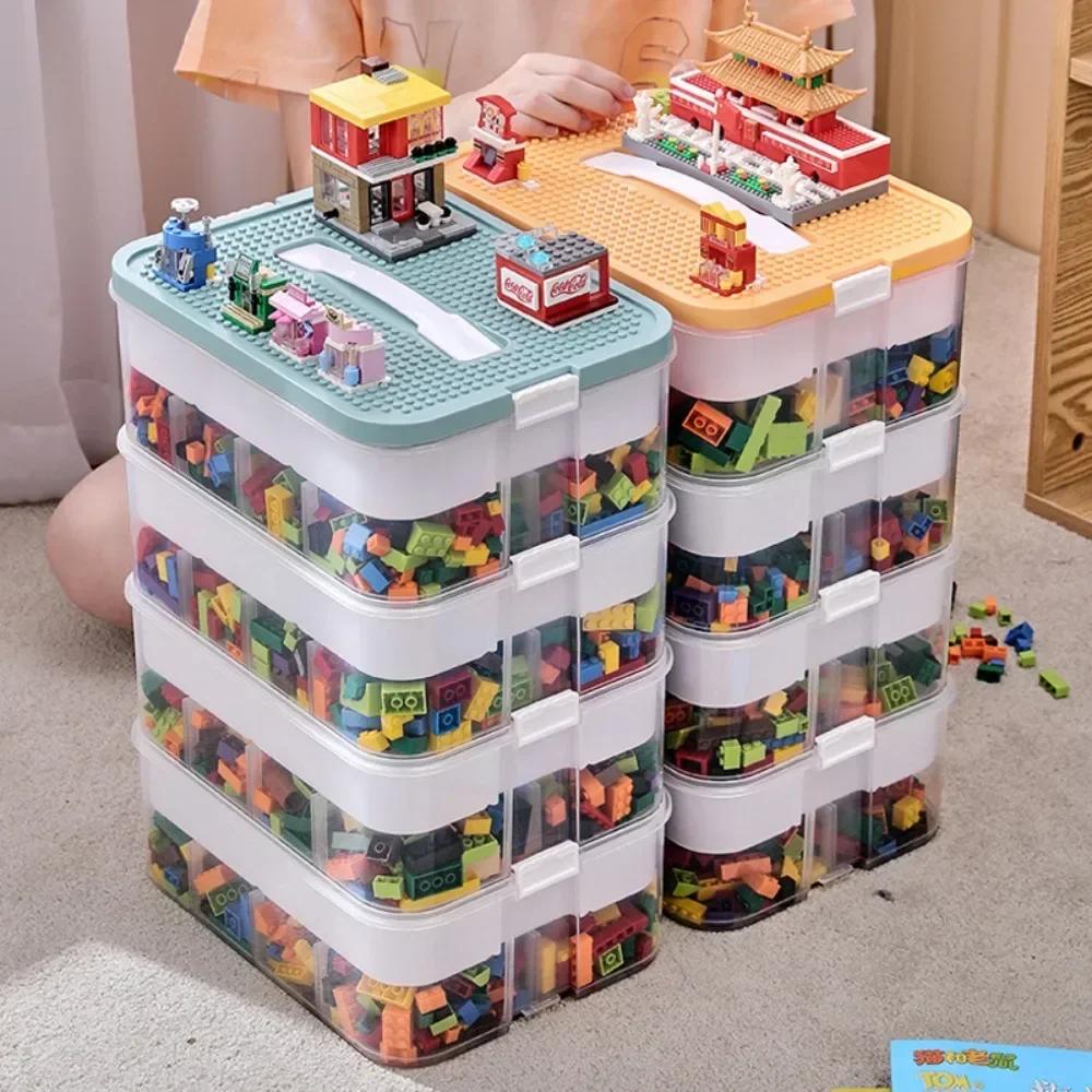 Block-Aufbewahrungsbox für Kinder, Transparenter stapelbarer Spielzeug-Organizer mit Trennwänden, Staub- und Feuchtigkeitsgeschützt für Bausteine