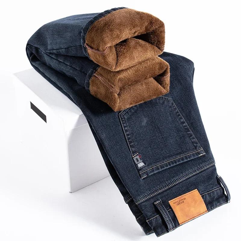 Jeans Casual in Pile da Uomo Elasticizzati Moda Cotone Spesso Peluche Caldo Pantaloni in Denim Pantaloni da Uomo Taglia Larga 48