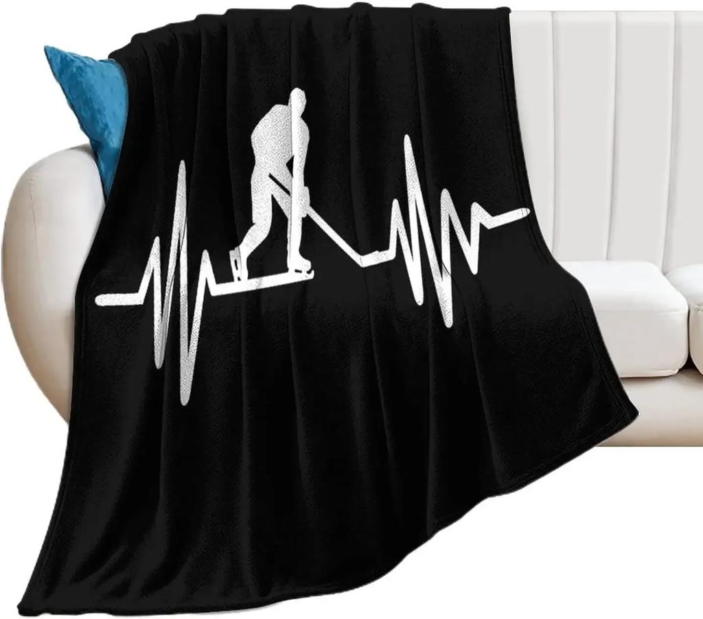 Ice Hockey Flannel Throw Blanket Winter Sport Pattern Blanket for Bed Sofa Couch Warm Lightweight Super Soft King Queen Size