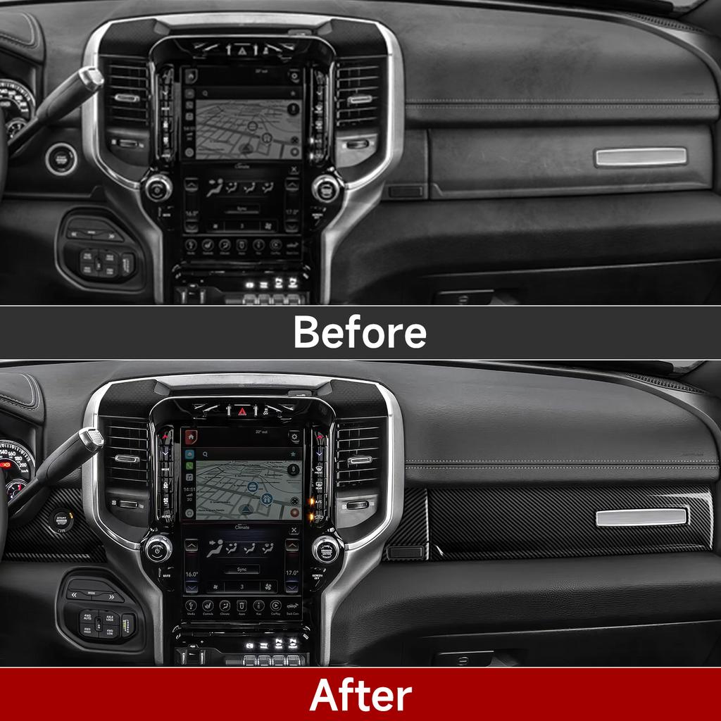 For Dodge RAM 1500 2500 3500 2019-2026 Car Center Console Dashboard Panel Cover Carbon Fiber Interior Sticker ABS Accessories